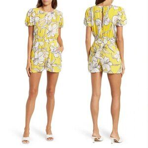 New! Walter Baker Yellow Lesley Printed Crinkle Cotton Romper XS 2774